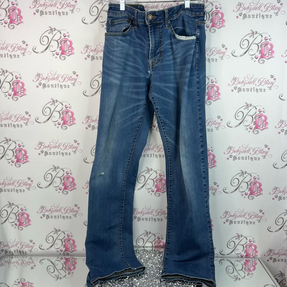 American Eagle Outfitters jeans straight distressed rips classic Blue flex
